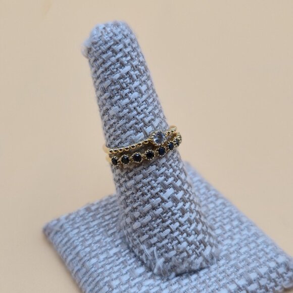 Size 7 Gold Over Sterling Silver Topaz With Onyx Gem Accents Ring A5471 - Picture 3 of 9